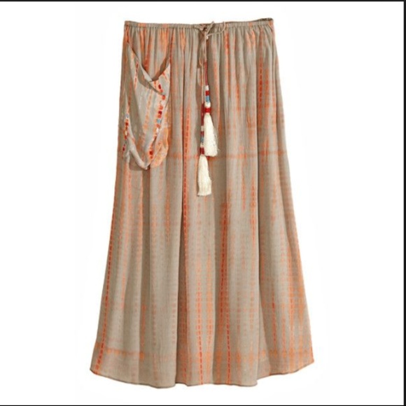 Pepin Tie Dye Tassel Silk Midi Skirt Gray Orange - Picture 2 of 6